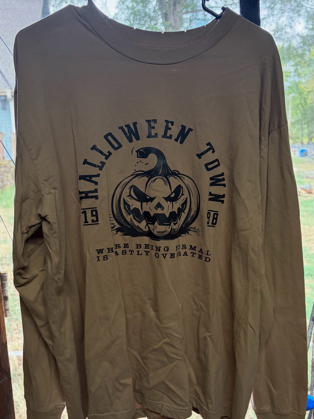 No Boundaries Olive Green Halloween Town Long-Sleeve Tee